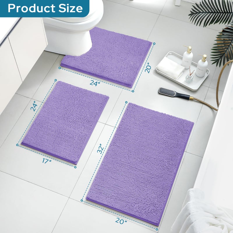 BYSURE Lavender Bathroom Rugs Sets 3 Piece Non Slip Extra Absorbent Plush Chenille Soft Washable Bath Mats - Image 2